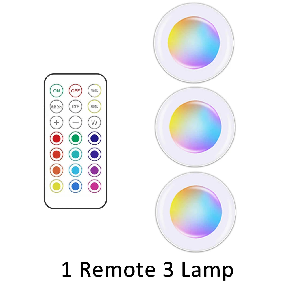 RGB Under Cabinet LED Light – 12 Color Touch & Remote Dimmer LED Cabinet Light HIP 1 Remote 3 Lamp