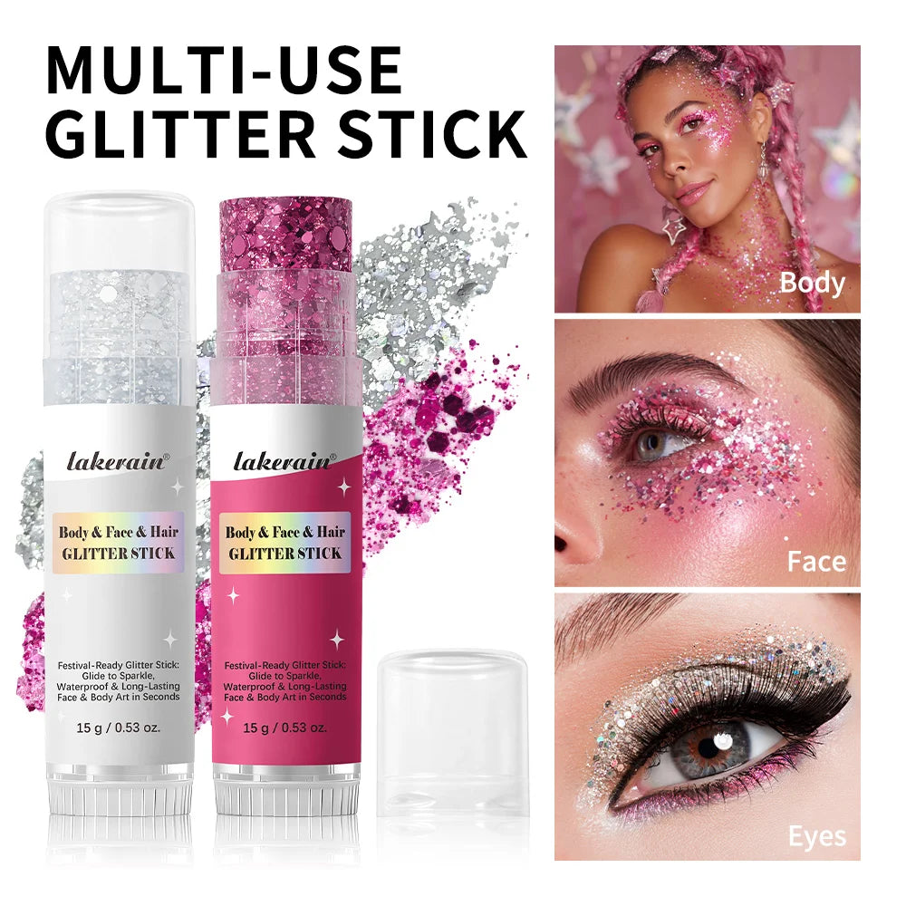 Hair Glitter, Pink Glitter Stick for Hair and Body, Hair & Body Sparkle On-The-Go Singer Concert Music Rave Festival-Ready Shimm HIP