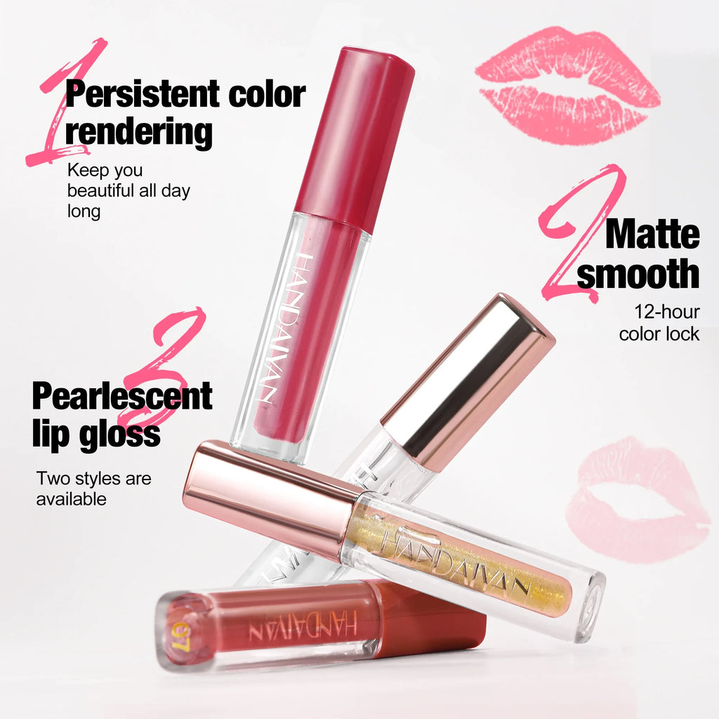 4-Piece Velvet Lip Gloss Set – Matte & Pearlescent Liquid Lipstick Liquid Lip Gloss Set HIP