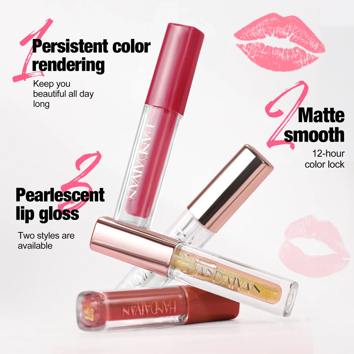 4-Piece Velvet Lip Gloss Set – Matte & Pearlescent Liquid Lipstick Liquid Lip Gloss Set HIP