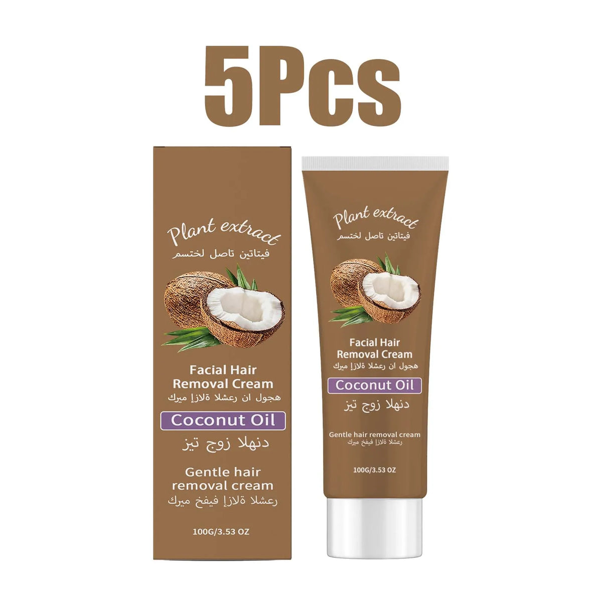 Gentle Facial Hair Removal Cream with Coconut Oil – 100g Facial Depilatory Cream HIP 5Pcs