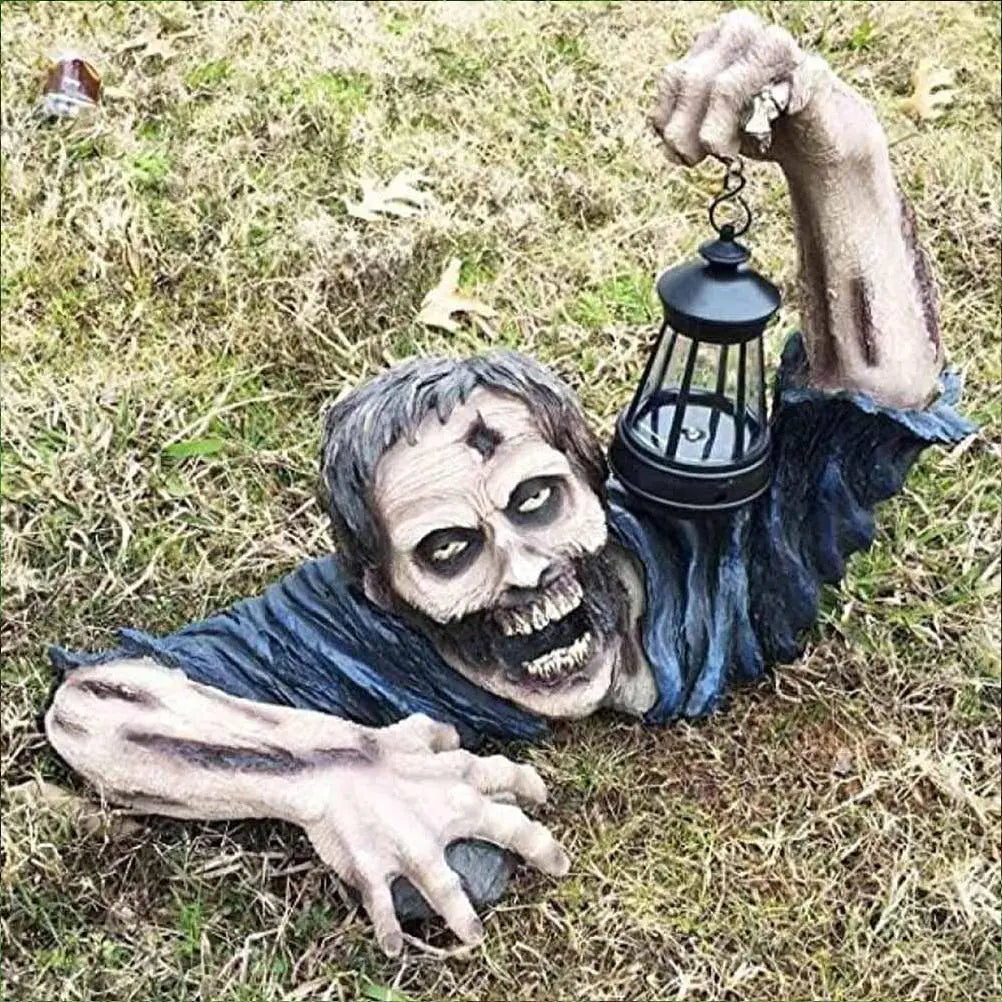 Zombie with Led Lantern Resin Zombie Garden Statues Horror Movie Garden Gnomes Statue for Outdoor Garden Patio Yard Lawn HIP Default Title