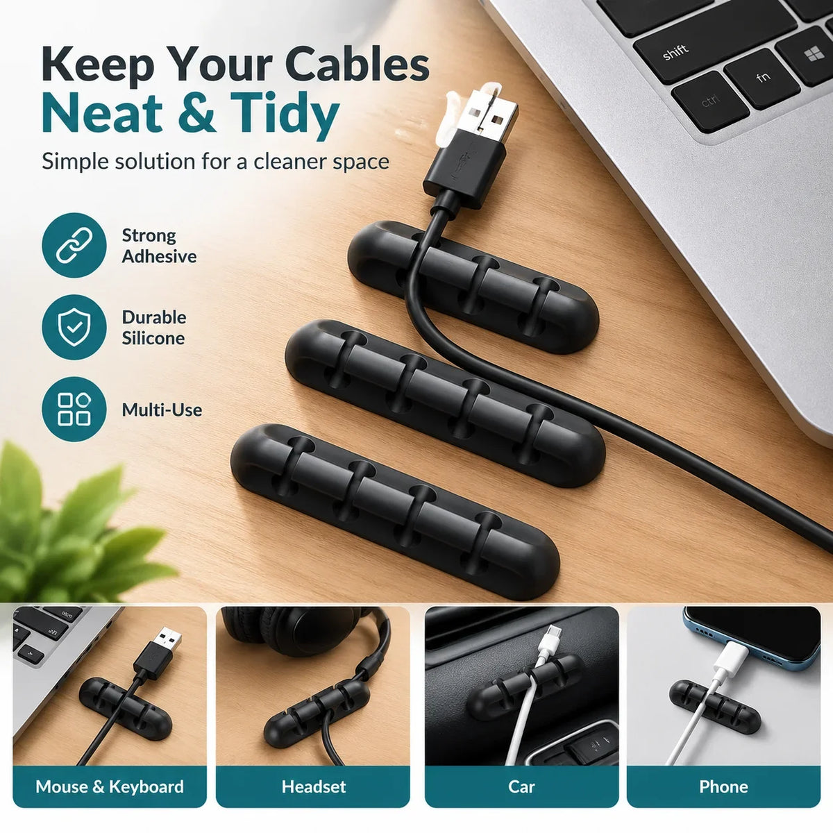 Self Adhesive Wire Management Clips Silicone Cable Cord Organizer USB Cable Winder for Mouse Keyboard Headset Car Phone HIP