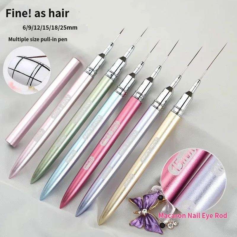 Multi Size Nail Art Liner Brush Fine Line Detail Drawing Pen Macaron Metal Handle Striping Brush Precise Line Flower Detail DIY HIP