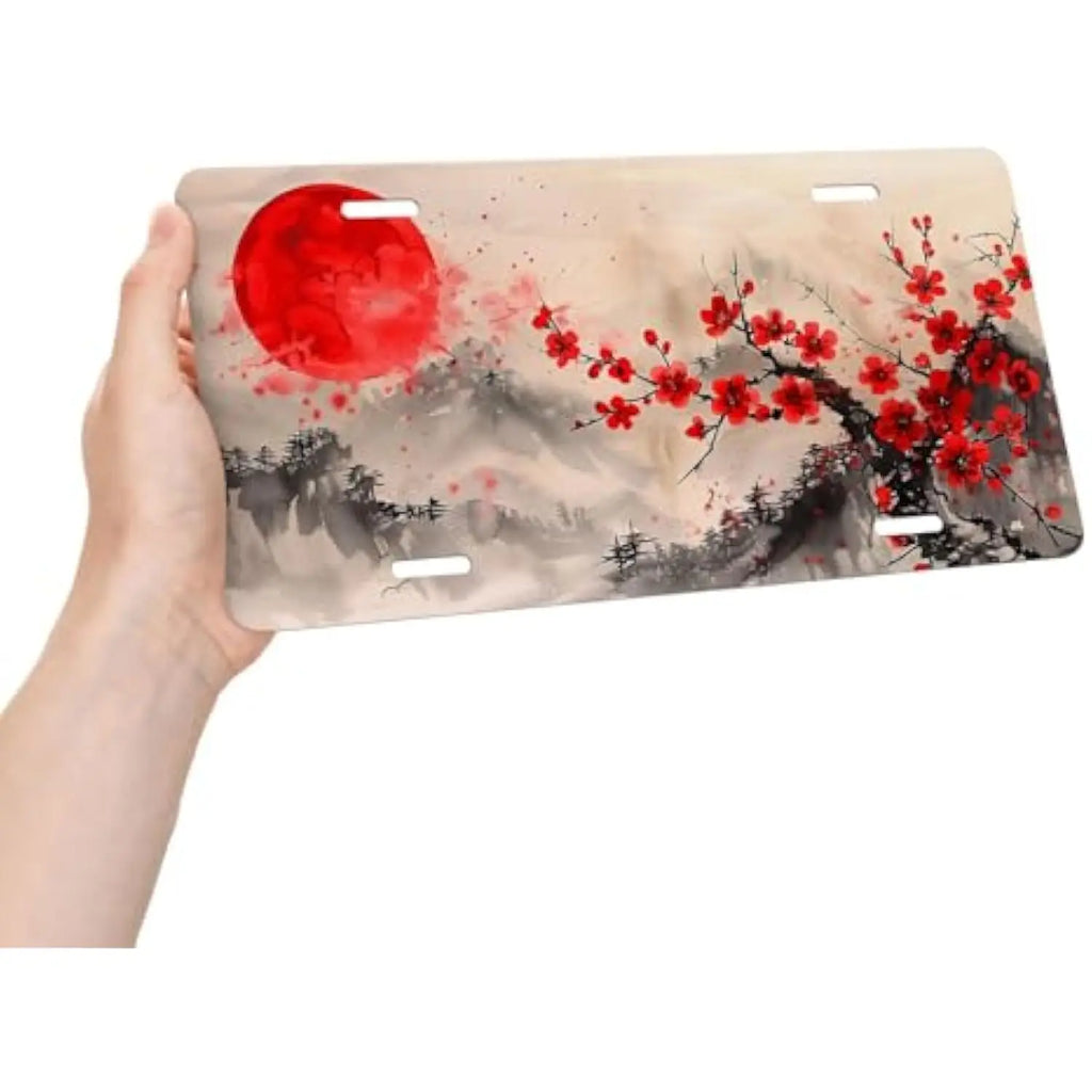 Red Sun Cherry Blossom Novelty License Plate – Aluminum 6x12" Novelty License Plate HIP