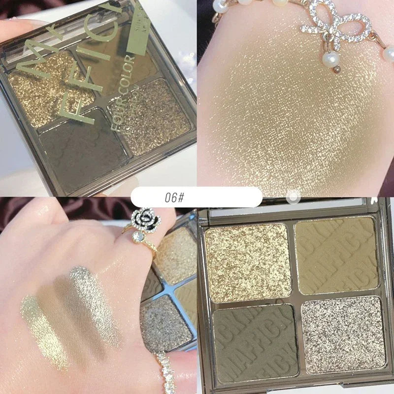 4 Color Eyeshadow Palette Matte Glitter Pearlescent Everyday Eye Makeup Shadow Pigmented Powder Palletes Beauty Ladies Cosmetics HIP 06