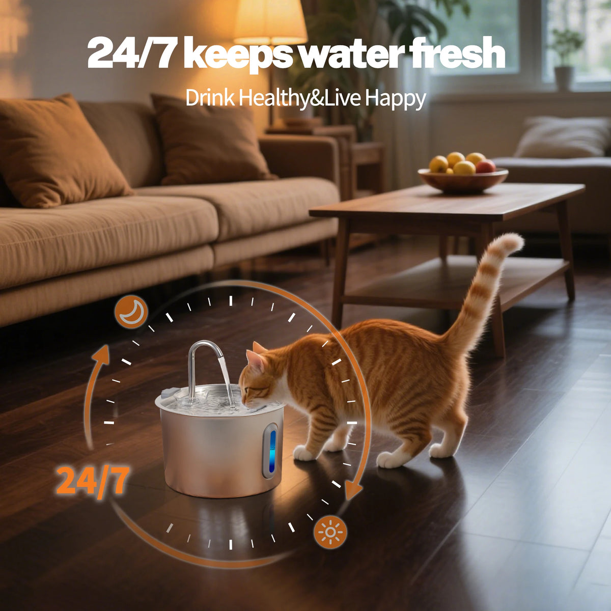 Cat Automatic Water Fountain, 2.2L Stainless Steel Pet Water Fountains with 3/9 Filters, Ultra-Silent Design for Dogs & Cats HIP