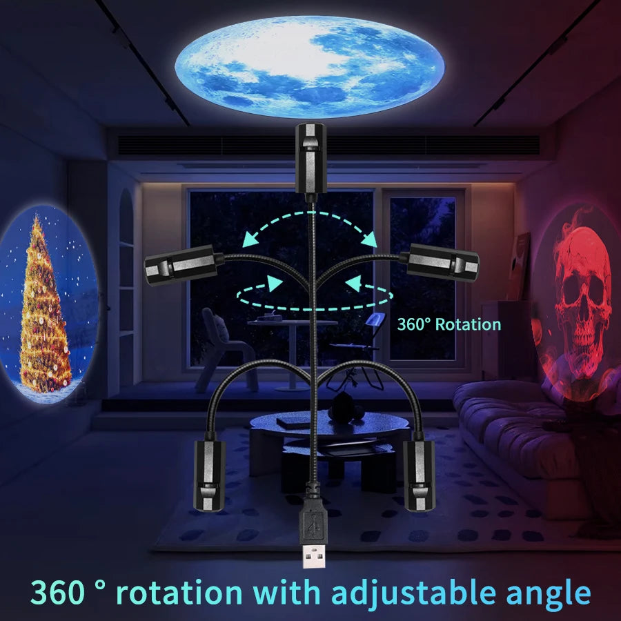 USB Projector Night Light LED Christmas Halloween Moon Lamp Holiday Ornaments For Ceiling Wall Atmosphere Mood Light Room Decor HIP