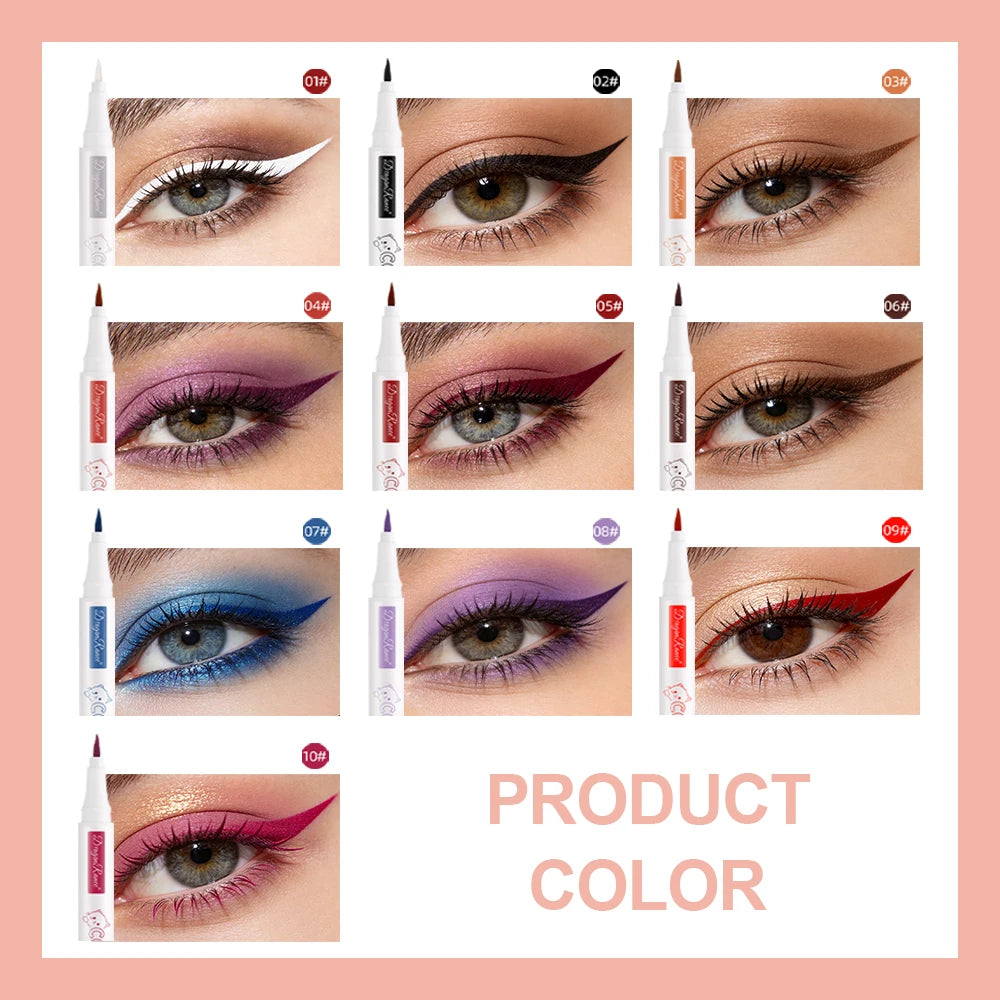 10 Colors Cute Kitten Colored Liquid Eyeliner Pen Quick-Dry Waterproof Eye Liner for Beginners Vibrant Long-Lasting Eye Makeup HIP