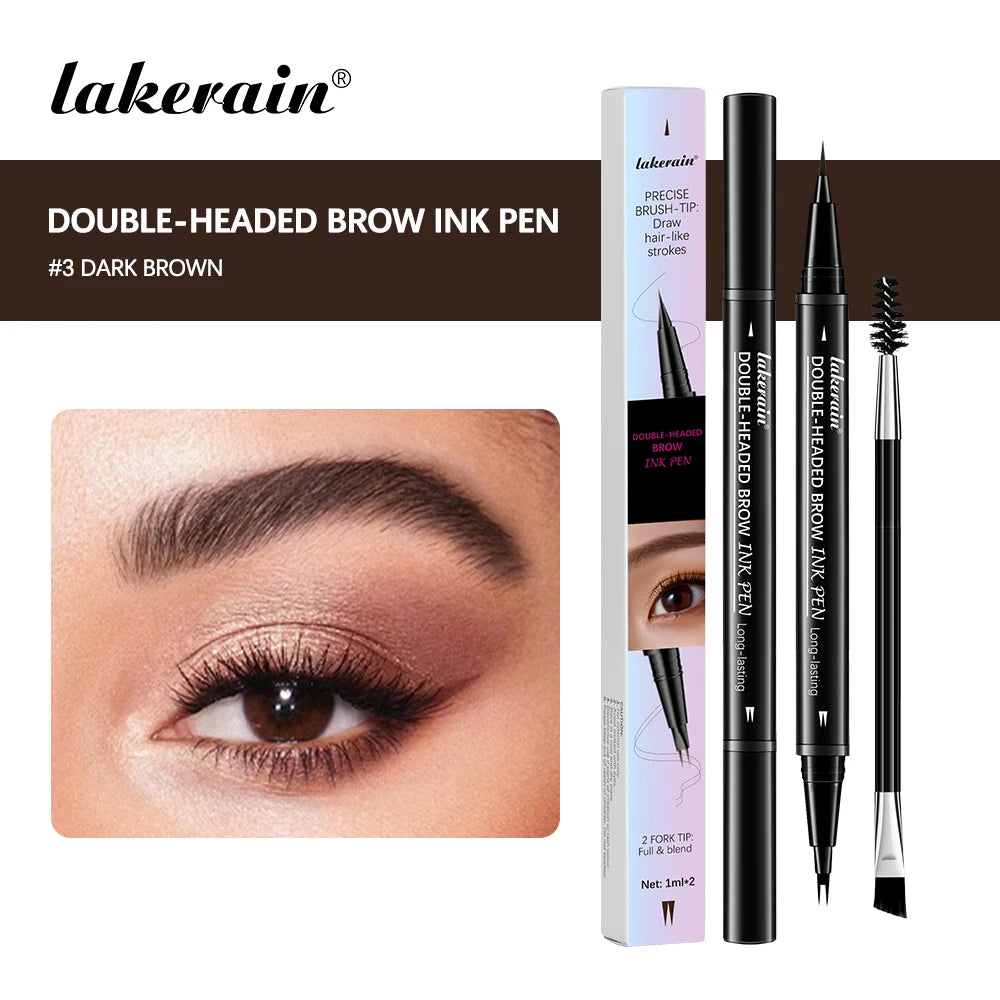 2&1 Pronged Eyebrow Pencil Waterproof Double-Headed Long Lasting Smudge Proof 2 End Design for Natural Brows Easy Application HIP color3 DARK BROWN
