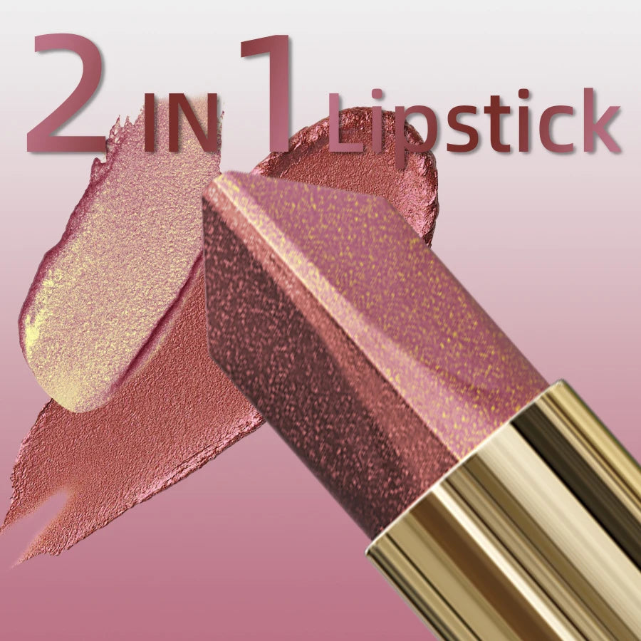 1PC Glitter Shiny Metallic Two Tone Lipstick Matte Pearlescent Lip Tint,Long Lasting Lip Senior Lip Makeup Gifts Lip Gloss Coste HIP