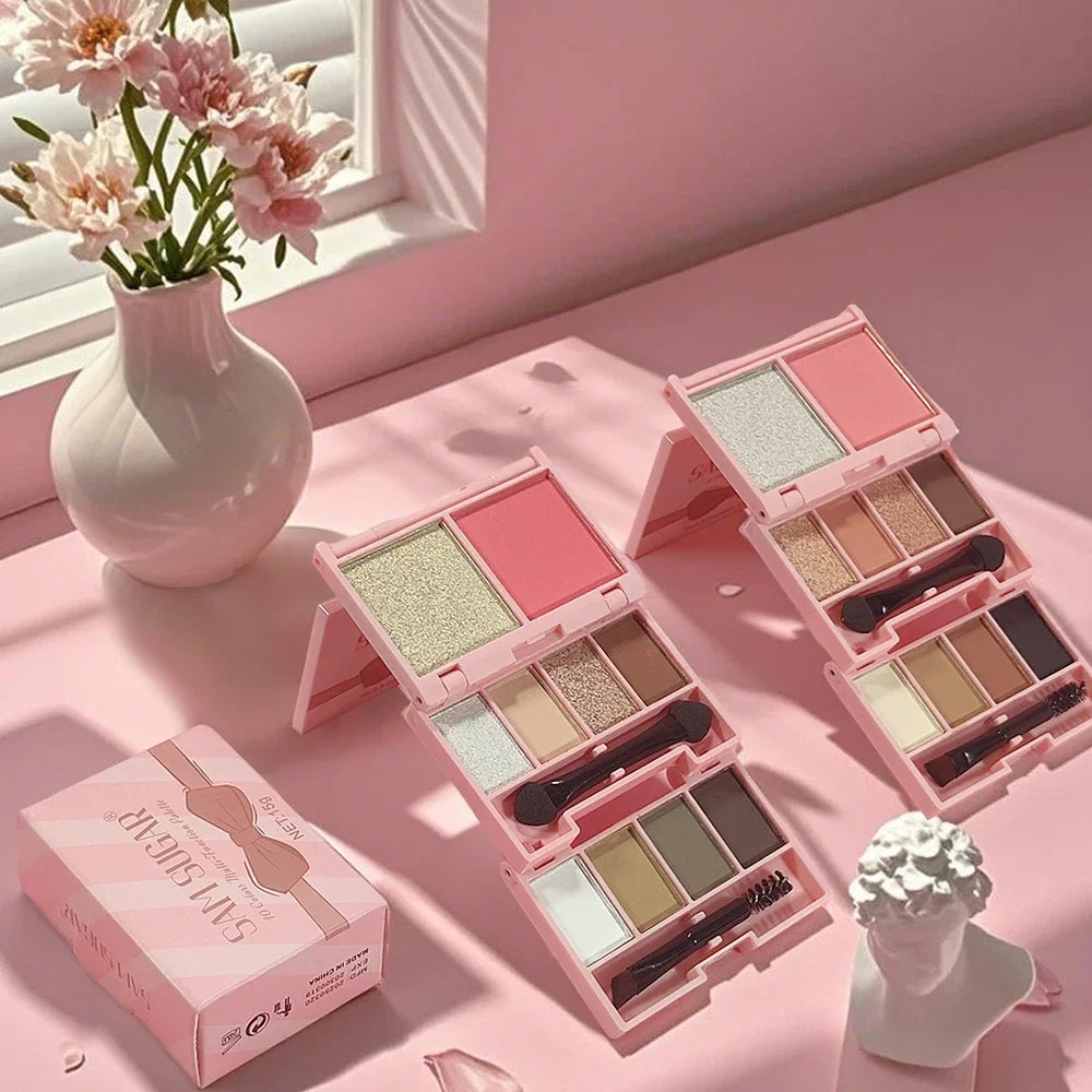 SAM SUGAR 10-Color Eyeshadow Blush Highlighter Contour Palette Eyeshadow Palette HIP