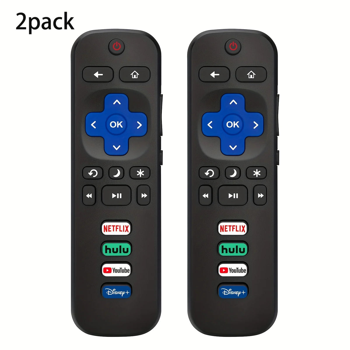 2-Pack Roku TV Remote – TCL, Hisense, Onn & Philips Compatible TV Remote Control HIP 2pcs black