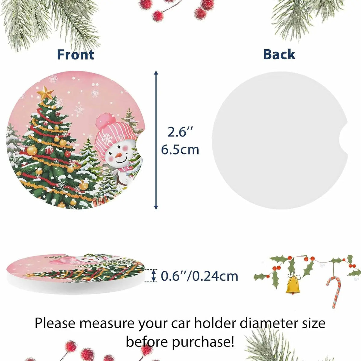 Snowman Christmas Ceramic Car Cup Holder Coasters – Set of 2 Ceramic Car Coasters HIP