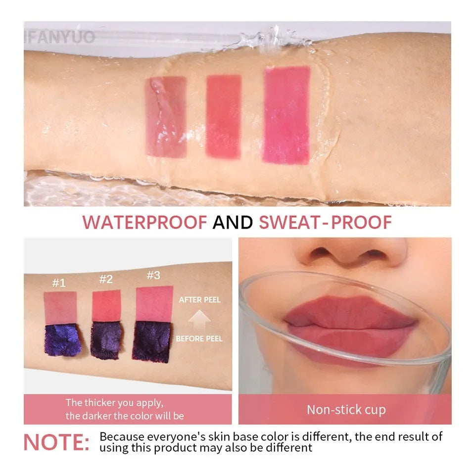 Silver Tube Peel Off Tattoo Lipgloss Waterproof Liquid Matte Lip Tint RosePink Tear-off Lip Stain Non Stick Cup Quick Dry Makeup HIP
