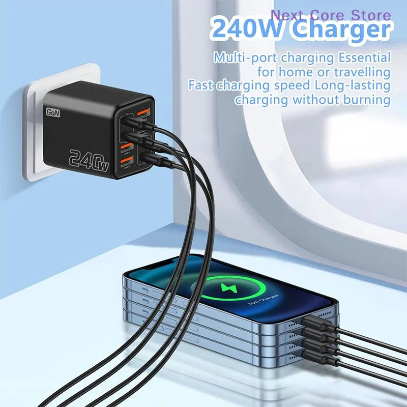240W GaN USB-C Charger 8-in-1 Fast Charging Wall Adapter GaN Wall Charger HIP