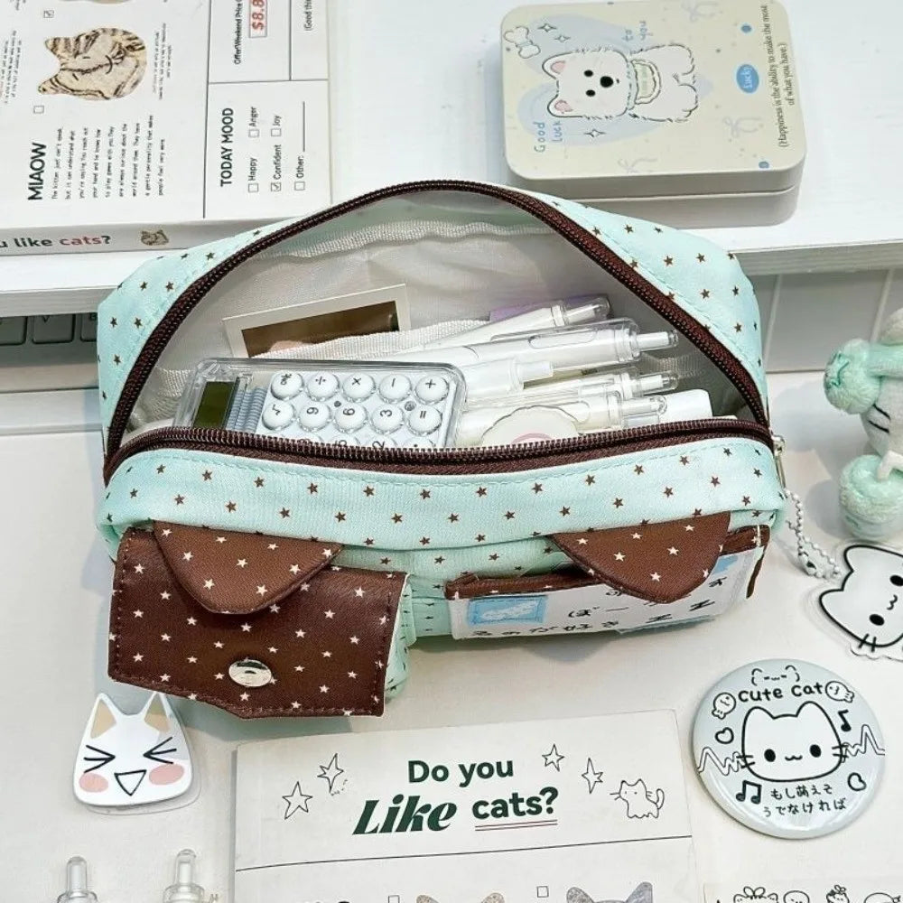 Cat Ear Pencil Case – Kawaii Polka Dot Large Capacity Pen Bag Pencil Case HIP