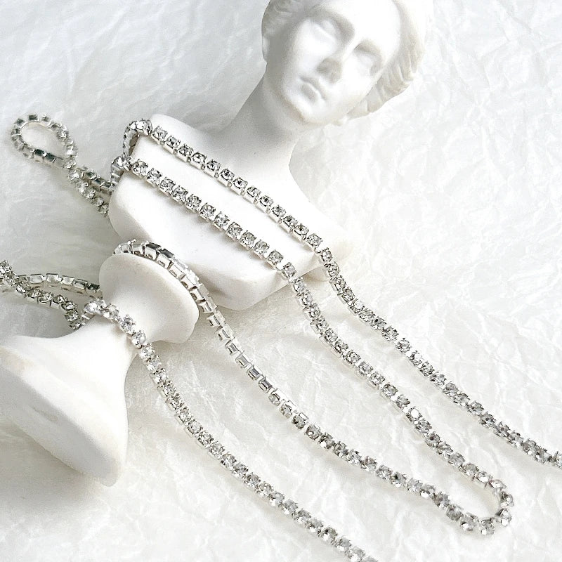 100cm Long Luxury Crystal Chain Nail Charms 1.5/2mm Shinying Clear/AB Diamond Nail Art Metal Steel French Manicure Crystal HIP