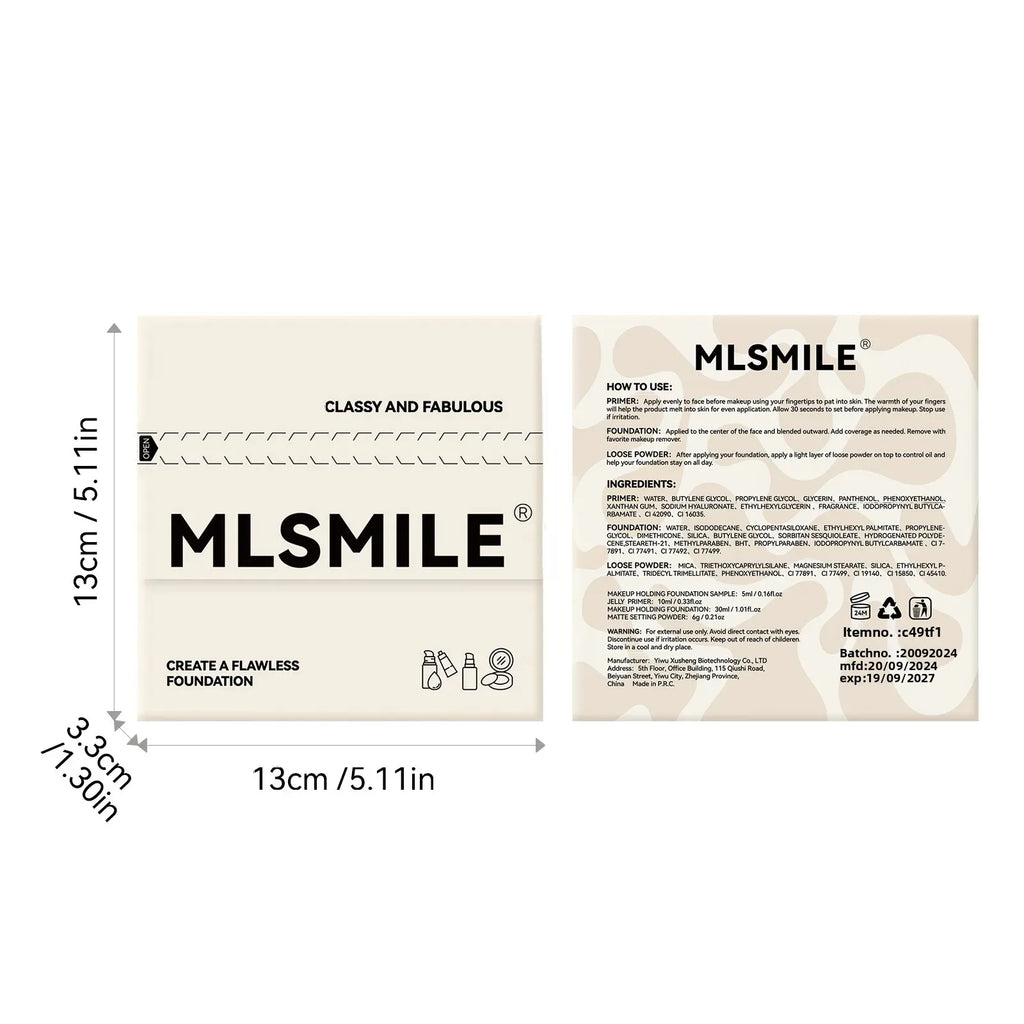 MLSMILE Flawless Base Makeup Set – Foundation, Primer & Powder Face Makeup Set HIP