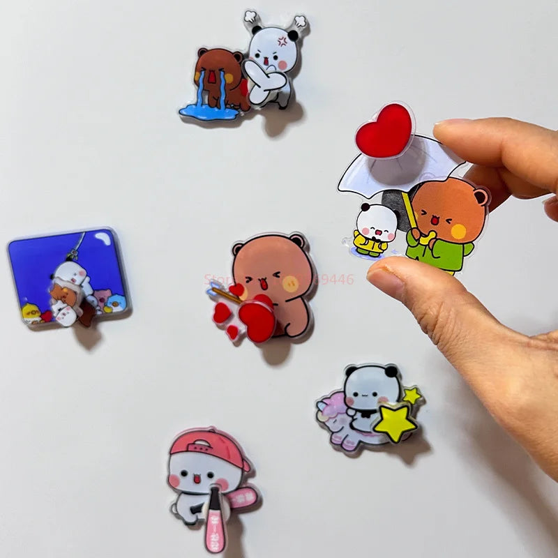 11-Pc Panda Bubu & Dudu Rotating Acrylic Fridge Magnets Anime Fridge Magnets HIP