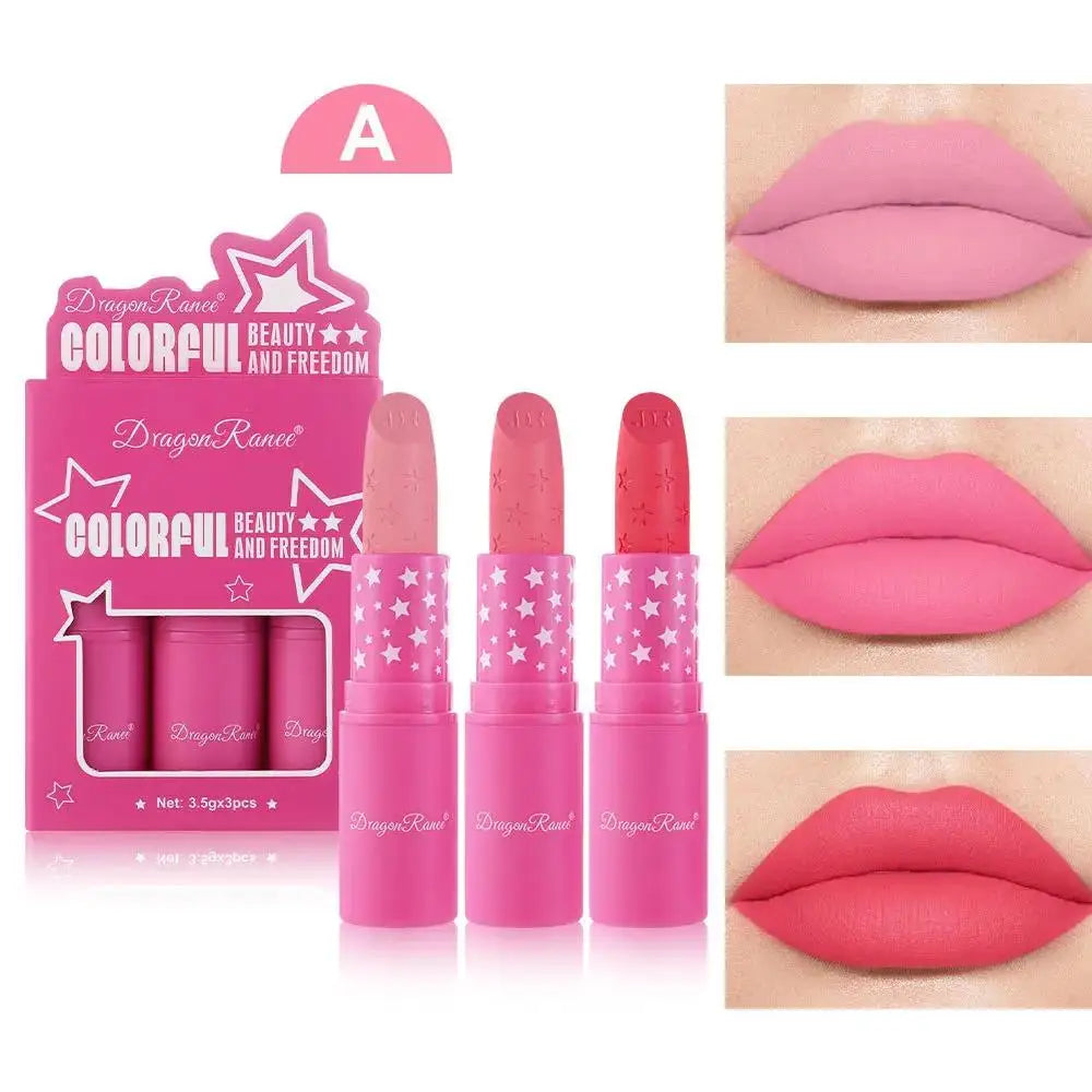 Dragon Ranee 3-Pc Korean Matte Lipstick Set – Waterproof Matte Lipstick Set HIP