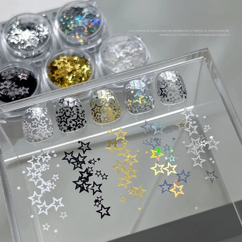 Ultrathin Laser Hollow Pentagram Sequin Butterfly Round Star Heart Glitter Powder Nail Art Accessories Decorations Manicure Tool HIP