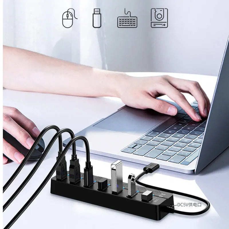 SEamopar 4/7-Port USB Hub 3.0 & 2.0 with On/Off Switches USB Hub Splitter HIP