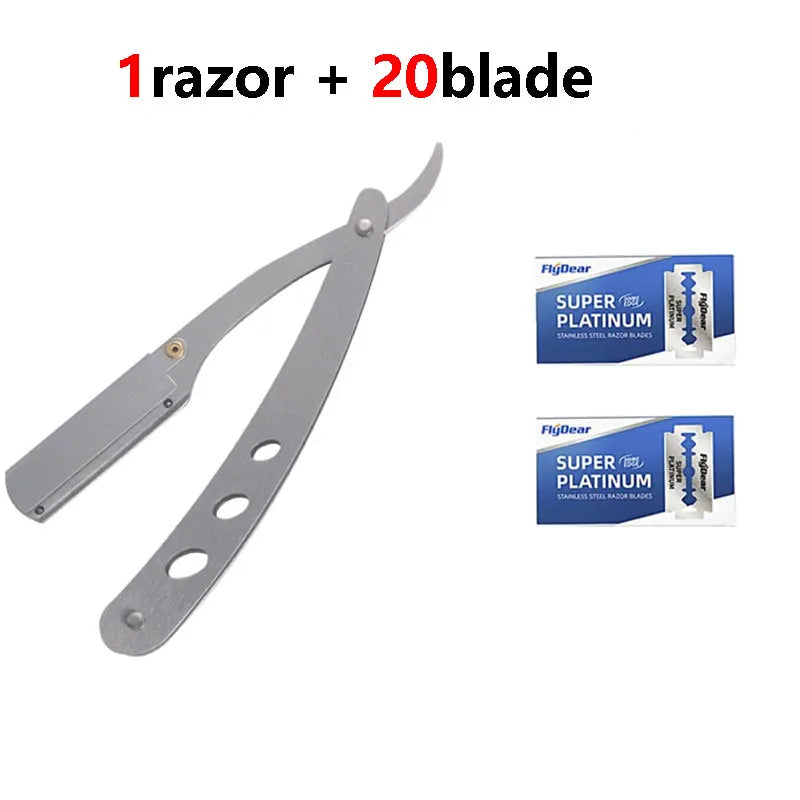 Men's Folding Straight Razor – Stainless Steel Barber Shaver Folding Straight Razor HIP C634-1razor 20 blade