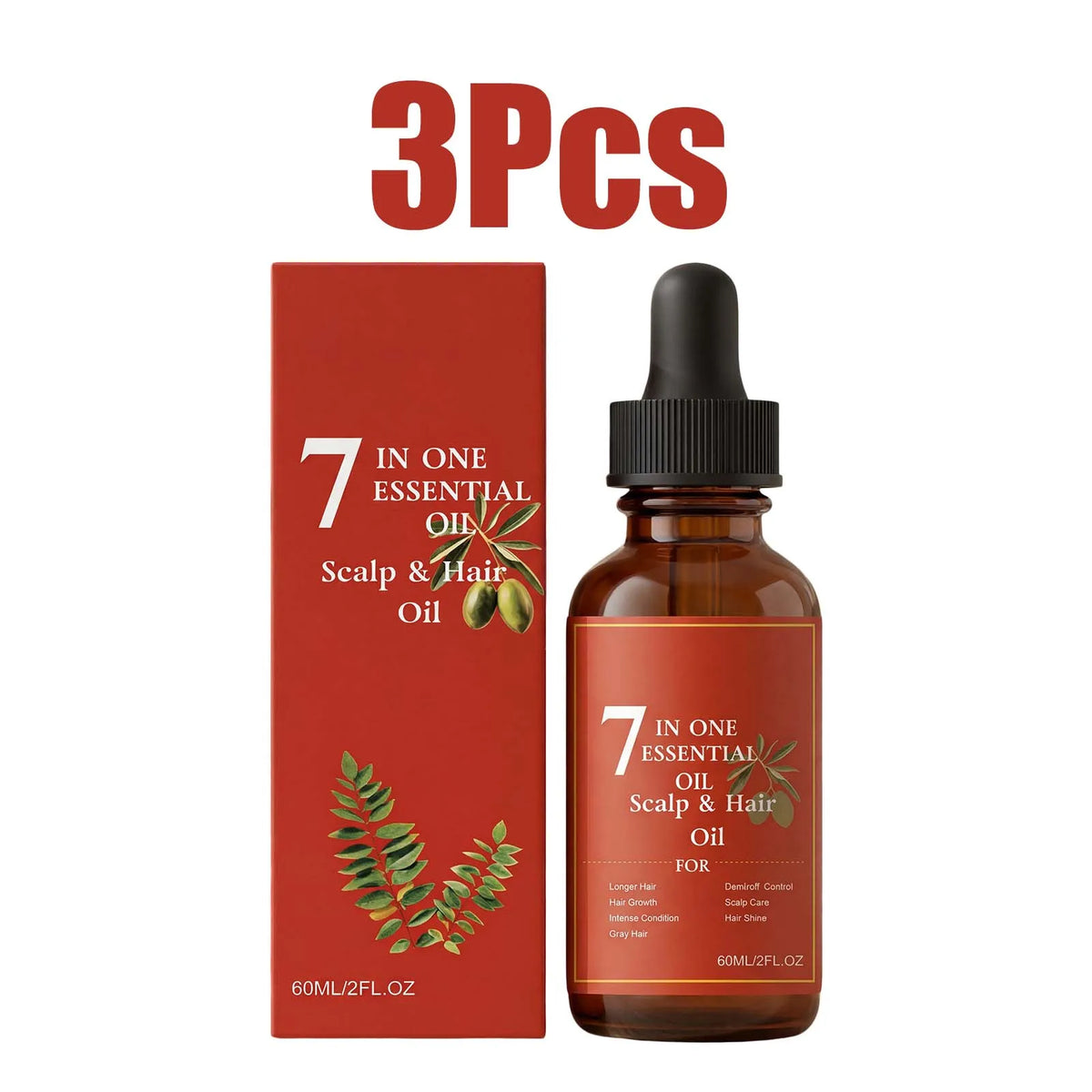 7-in-1 Hair Essential Oil – Rosemary, Castor & Argan 60ml Hair Growth Oil HIP 3Pcs