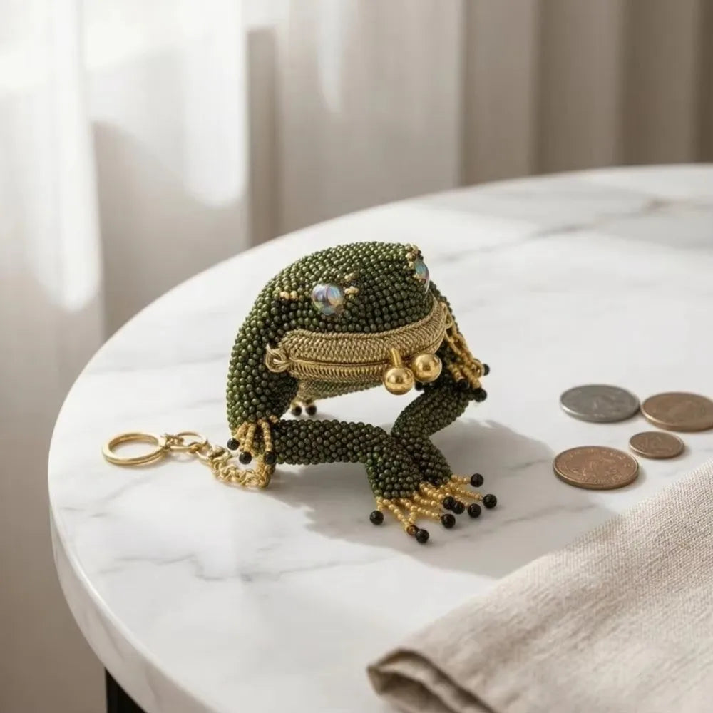 3D Frog Coin Purse Kiss Lock Beaded Keychain Pouch Novelty Coin Purse HIP