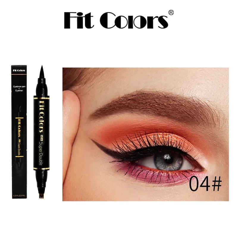 2 In 1 Eye Liner Brow Pencil Waterproof Lasting No-smudge Four Points Eyebrow Tattoo Pen Gray Brown Liquid Liner Makeup Cosmetic HIP 04 Coffee(2in1)