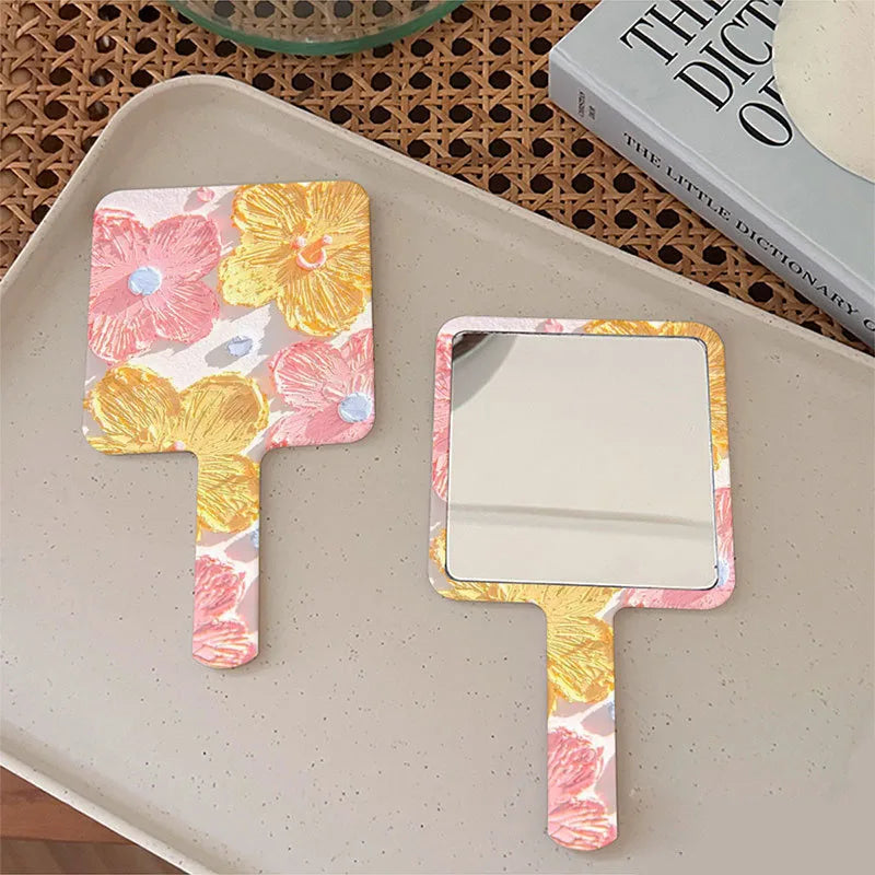 Oil Painting Handheld Makeup Mirror – HD Portable Vanity Handheld Makeup Mirror HIP C570-pink