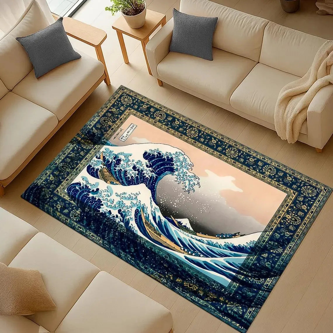 Hokusai Great Wave Area Rug – Ukiyo-e Art Carpet | Non-Slip Decorative Area Rug HIP