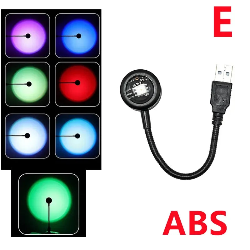 Led 5V Colorful USB Sunset Lamp Projector Home Decor Night Light Portable Mood Light for Living Room Wall Photography Neon Light HIP type E-1