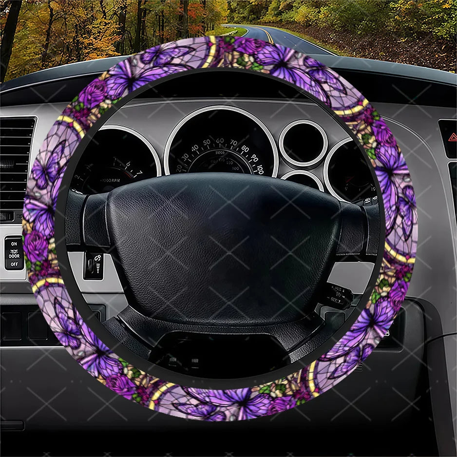 Purple Butterfly & Rose Steering Wheel Cover – Cars, SUVs Steering Wheel Cover HIP
