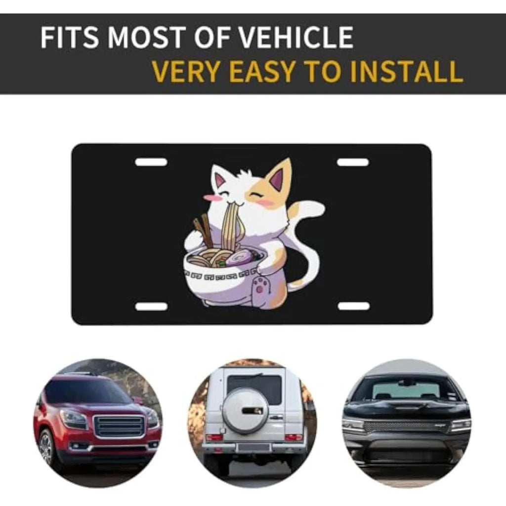 Kawaii Anime Cat Ramen Aluminum Vanity License Plate Cover Vanity License Plate Cover HIP