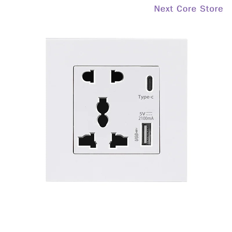 UK Wall Socket with USB-A & Type-C Fast Charging Ports USB Wall Socket HIP