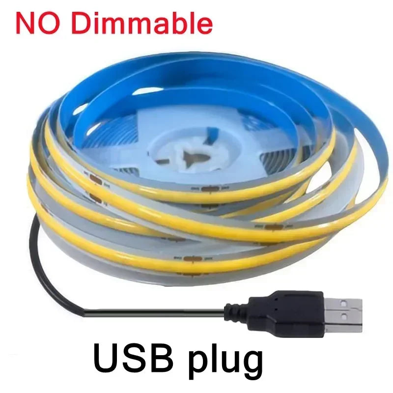 5M USB COB LED Strip 5V 320LEDs/M Dimmable Touch Sensor Light COB LED Strip Light HIP USB Green 5V-USB-8MM|2m