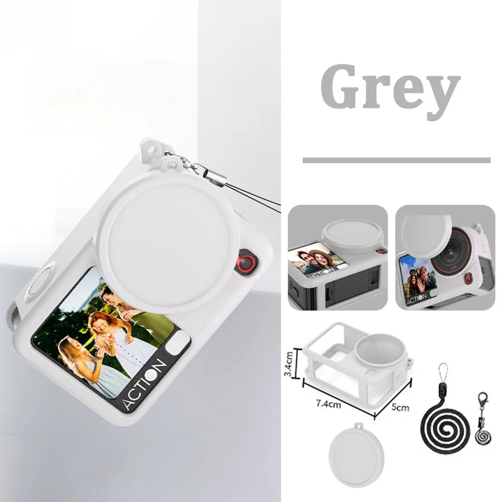 Silicone Shockproof Case + Anti-Lost Rope for DJI Osmo Action 6 Camera Protective Case HIP Grey