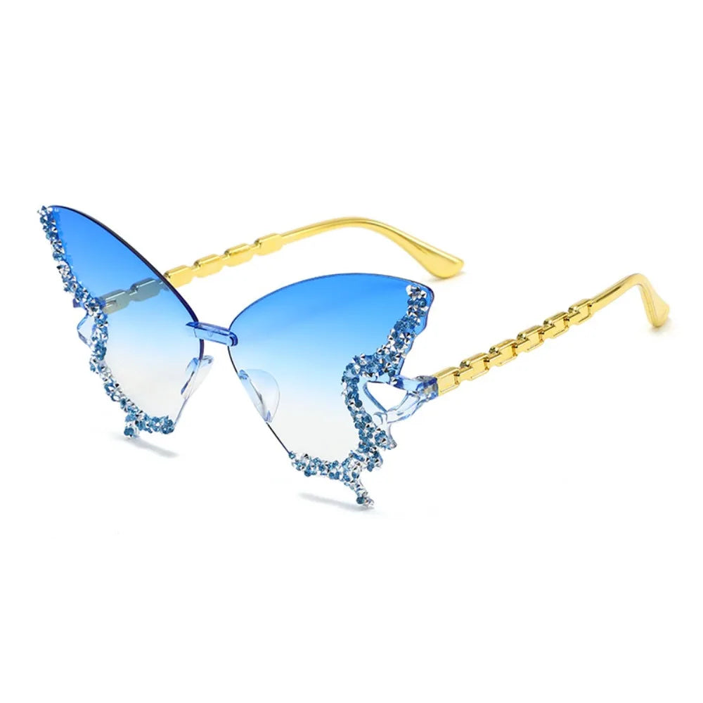 Butterfly Cat Eye Rimless Sunglasses – UV Protection Women Cat Eye Sunglasses HIP Blue