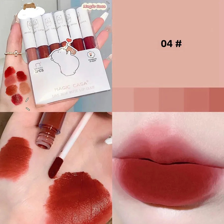 Magic Casa Love Bear Matte Lip Gloss Set – 6 Shades Matte Lip Gloss Set HIP