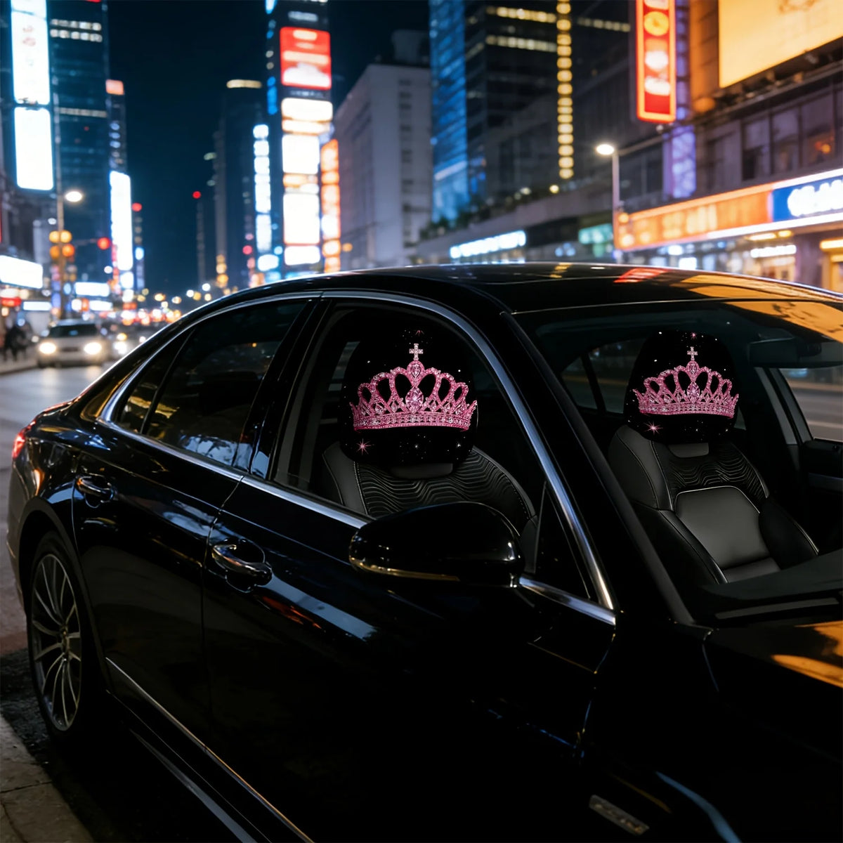 2-Pack Pink Rhinestone Crown Car Headrest Covers – Universal Car Headrest Covers HIP