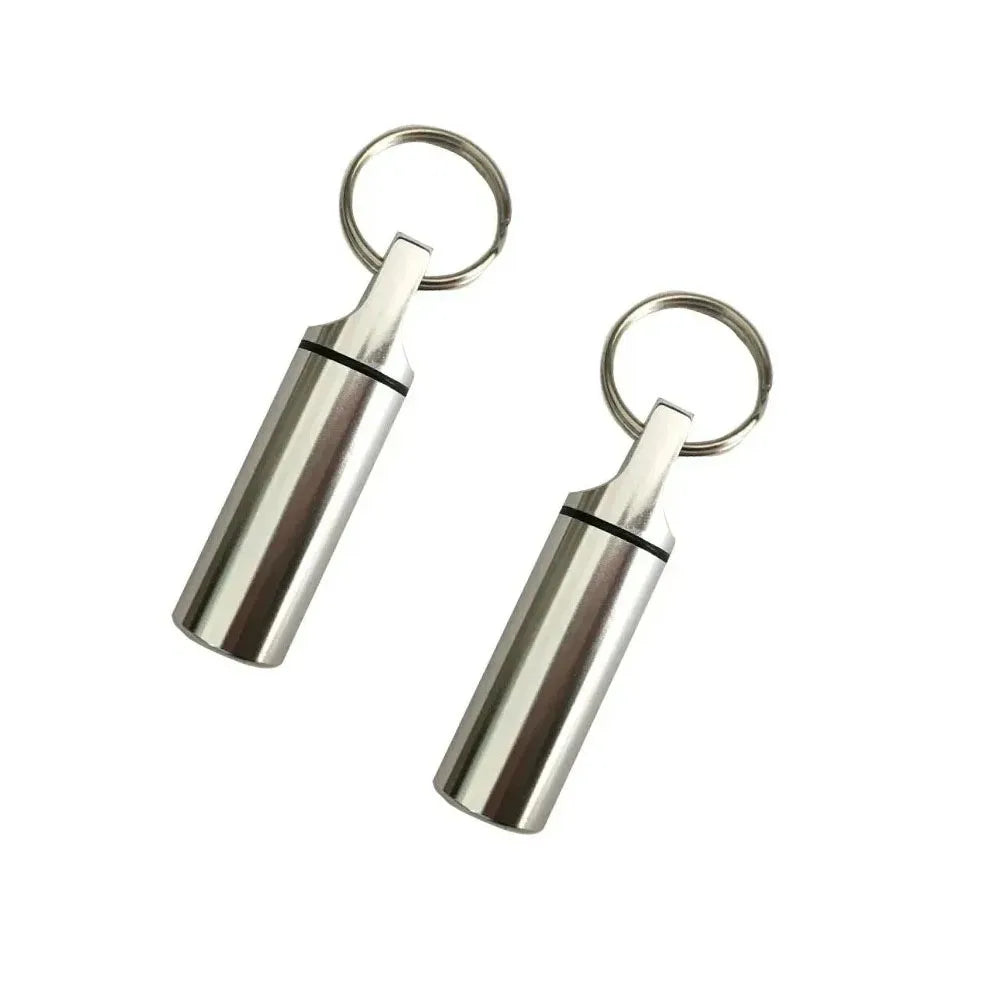 Aluminum Waterproof Pill Box Case with Keychain | Sealed Pill Storage Case HIP C735-Sliver 2pcs
