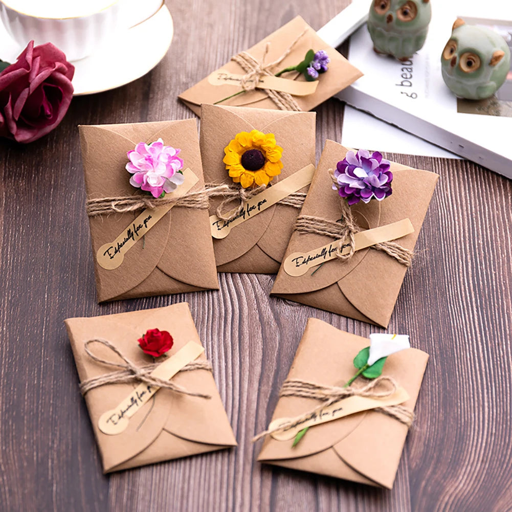 DIY Vintage Kraft Paper Greeting Card DIY Handmade Flower Wish Card Thank You Card Blessing Card Party Invitation Card HIP