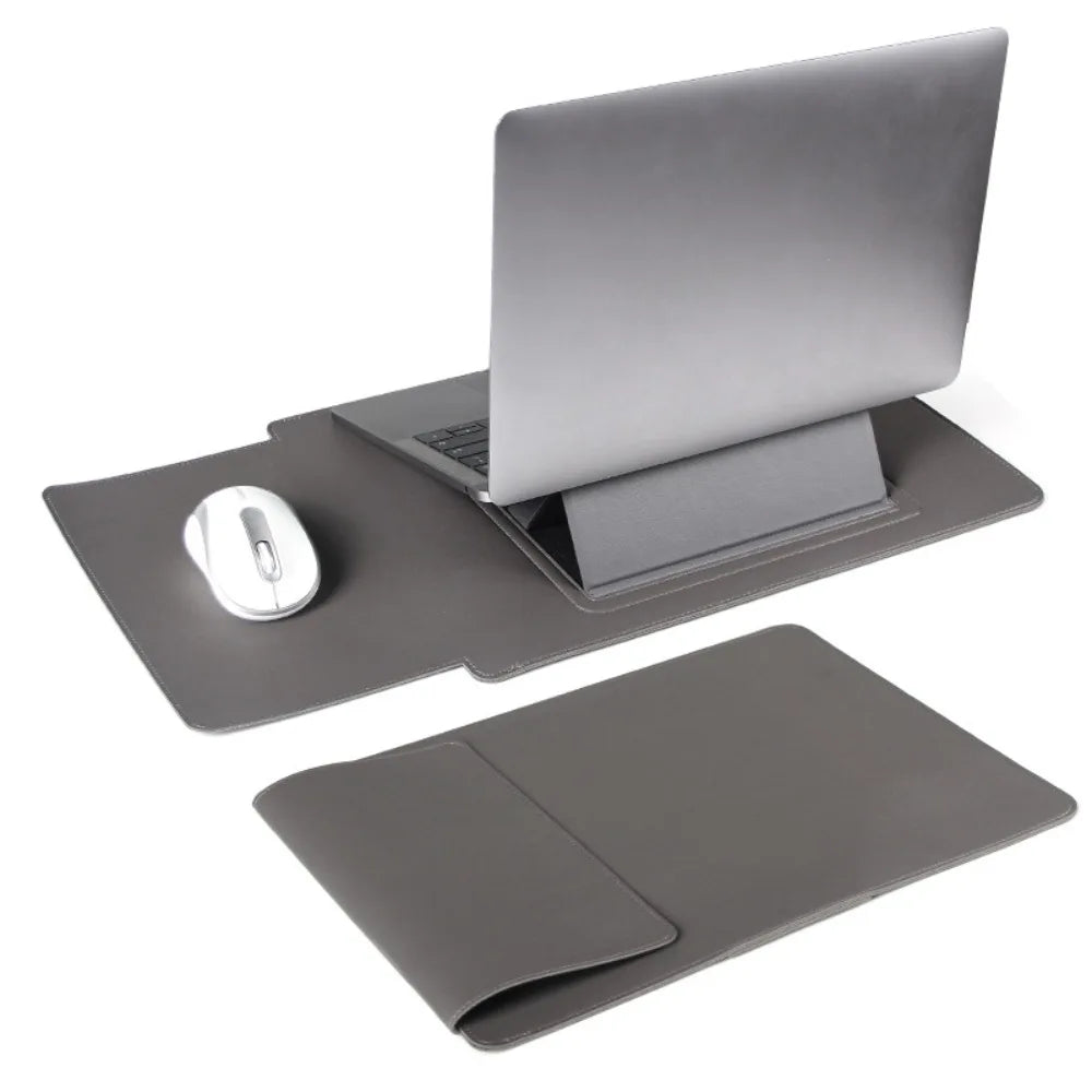 13–15" Laptop Sleeve with Stand & Mouse Pad | PU Leather Laptop Sleeve Case HIP Grey 15-16 inch