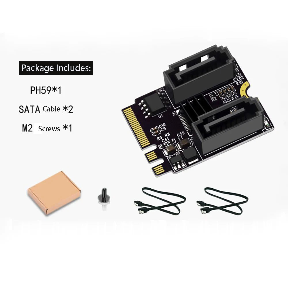 M.2 A+E Key to Dual SATA 3.0 Adapter – JMB582 6Gbps Card SATA Expansion Card HIP
