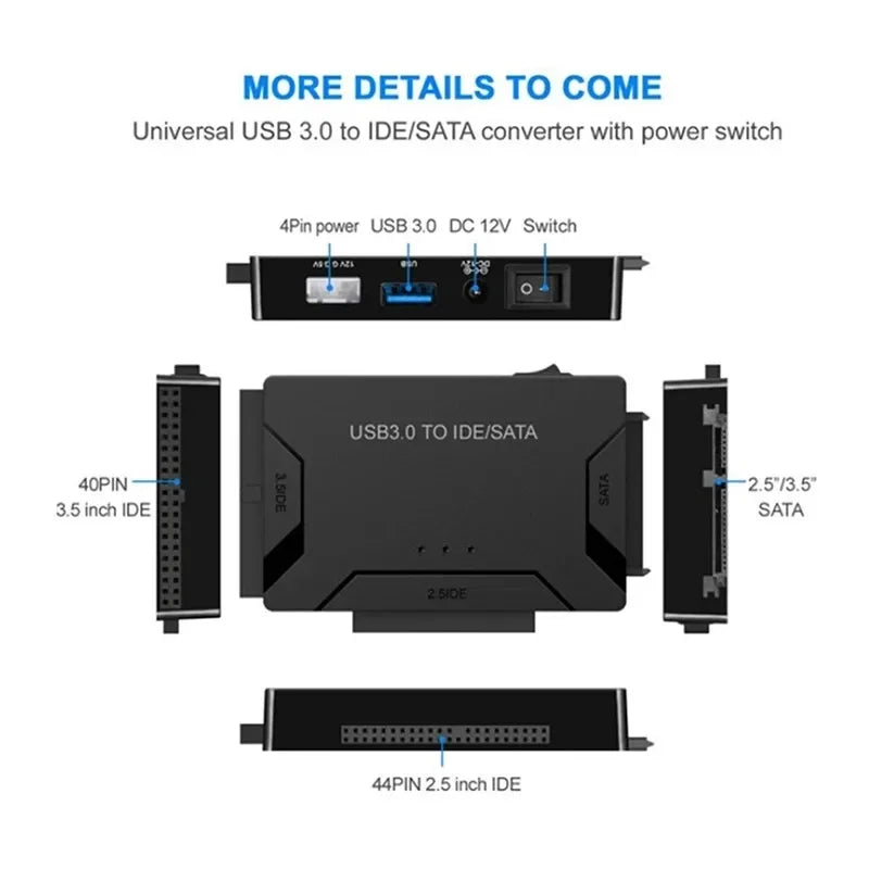 SATA/IDE to USB 3.0 Adapter – 2.5/3.5" HDD Converter, 6TB Hard Drive Adapter HIP