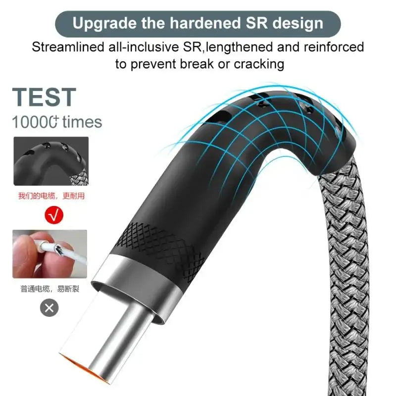 USB-A to USB-C 6A Fast Charge Nylon Cable – 1m to 8m USB-C Charging Cable HIP