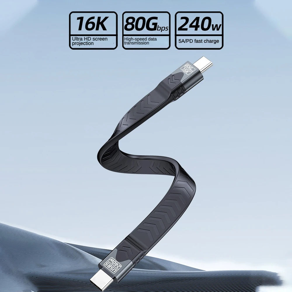 240W USB-C Thunderbolt 5/4/3 Flat Cable – 16K & 80Gbps USB-C Cable HIP