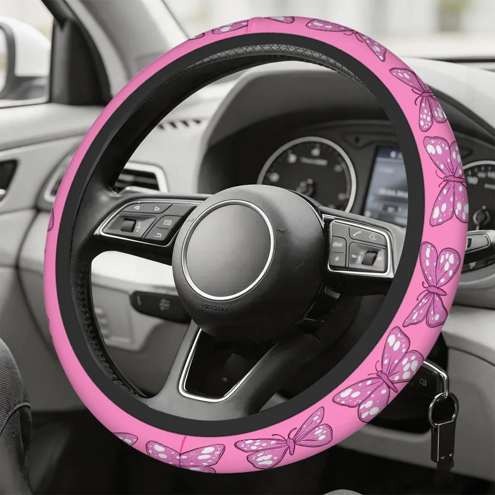 Pink Butterfly Steering Wheel Cover – Universal Car Fit Steering Wheel Cover HIP